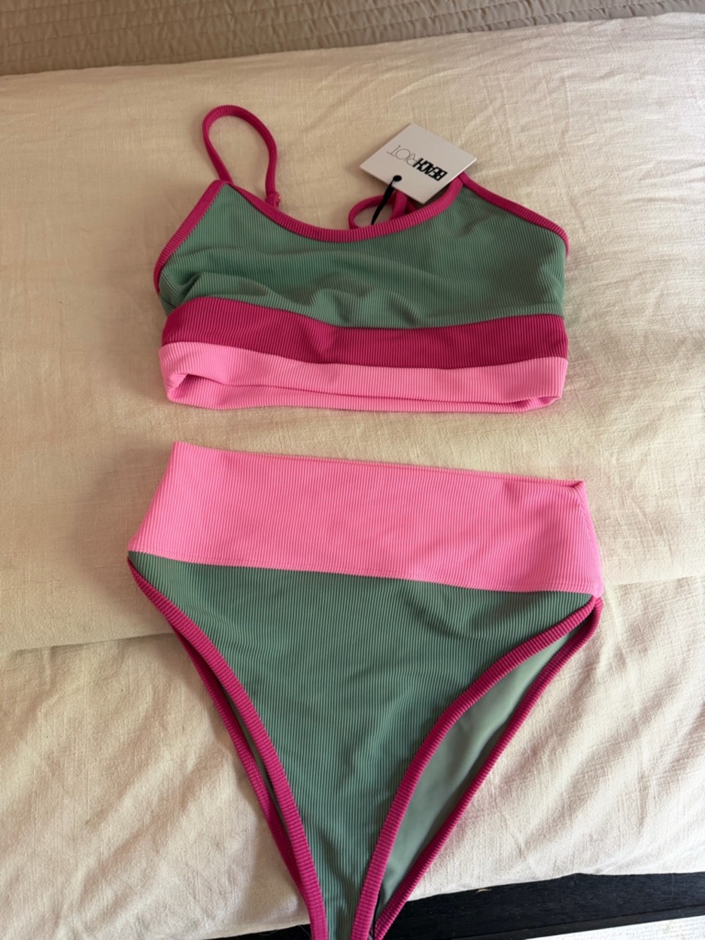 Beach Riot Pink and Mint Ribbed Bikini Top